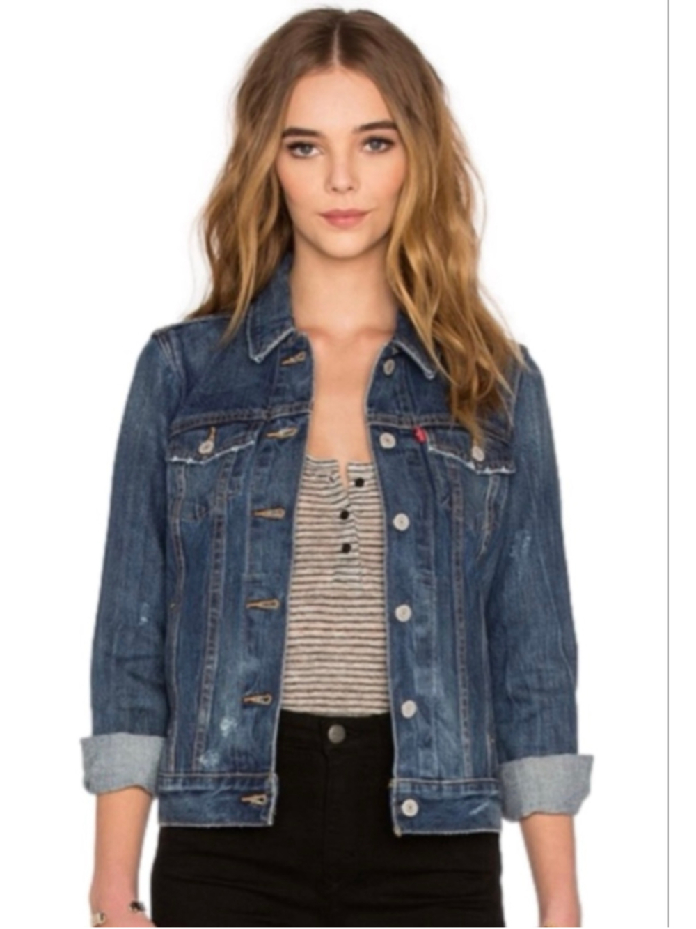 LEVI's Ex Boyfriend Denim Trucker Jacket in Blue Woodstock, Jean Jacket XS